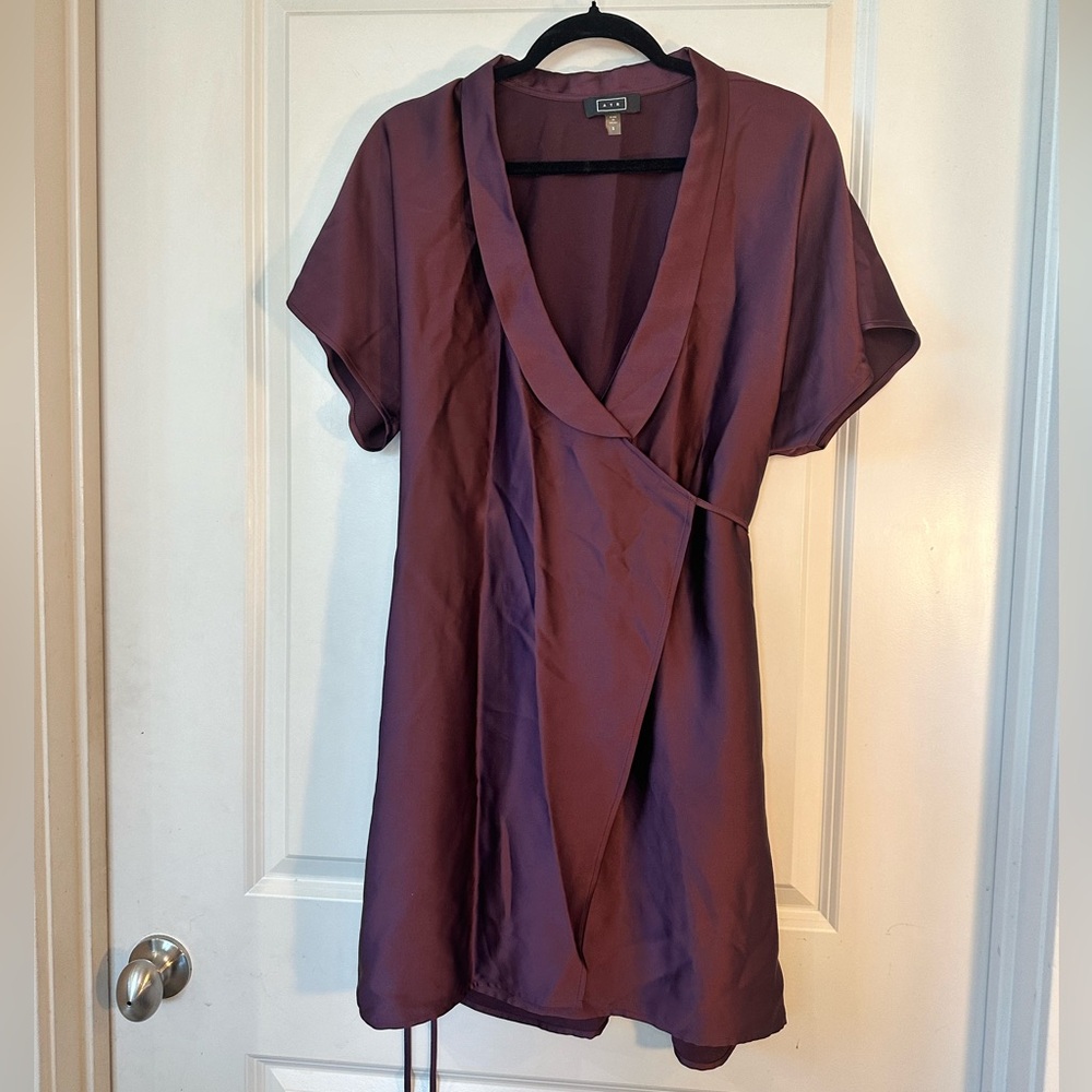 AYR Plum Purple Satin True Wrap Kimono Style Dress, Small